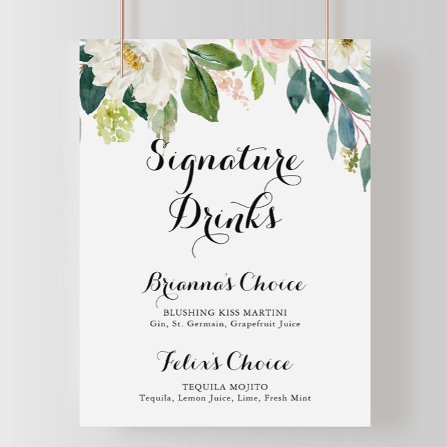 Simple Floral Green Foliage Signature Drinks Sign (Creator Uploaded)