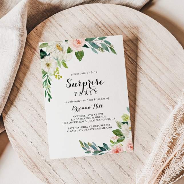 Simple Floral Green Foliage Surprise Party Invitation (Creator Uploaded)