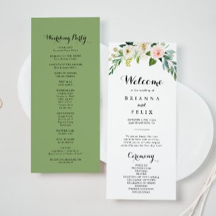 Simple Floral Green Foliage Wedding Program