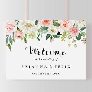 Simple Floral Green Foliage Wedding Welcome Sign