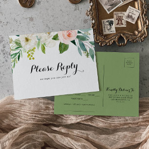 Simple Floral Green Menu Choice RSVP Postcard