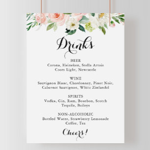 Simple Floral Green Wedding Drinks Menu Sign