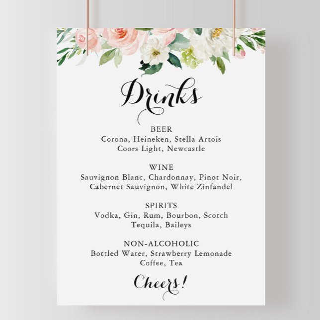 Simple Floral Green Wedding Drinks Menu Sign (Creator Uploaded)