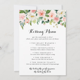 Simple Floral Green Wedding Kissing Menu Game Card