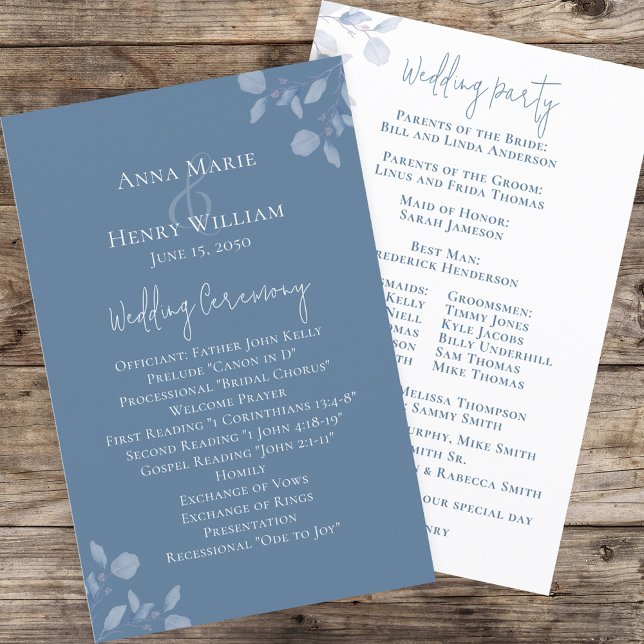 Simple Floral Greenery Elegant Blue Leaves Program (Creator Uploaded)