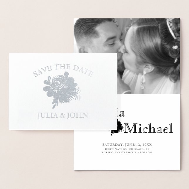Simple Floral Hand-Drawn  Save the Date Foil Card (Display)