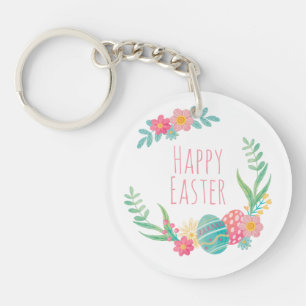 Simple Floral Happy Easter   Keychain