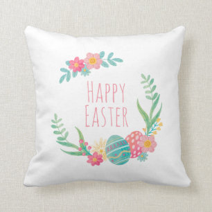 Simple Floral Happy Easter   Throw Pillow