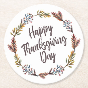 Simple Floral Happy Thanksgiving   Paper Coaster