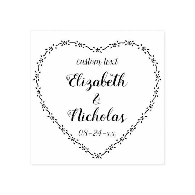 Simple Floral Heart Wreath Rustic Country Wedding Rubber Stamp (Imprint)