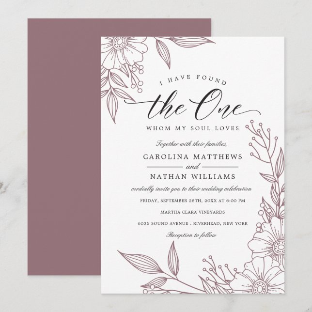 Simple Floral I Have Found The One | Mauve Wedding Invitation (Front/Back)