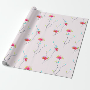 Simple floral Japanese inspired pink abstract Wrapping Paper