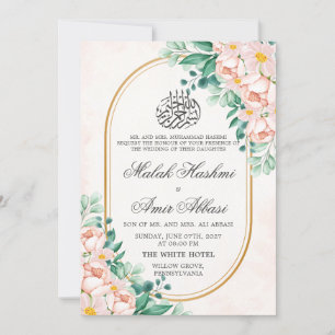 Simple Floral Leaf Nikah Islamic Muslim wedding Invitation