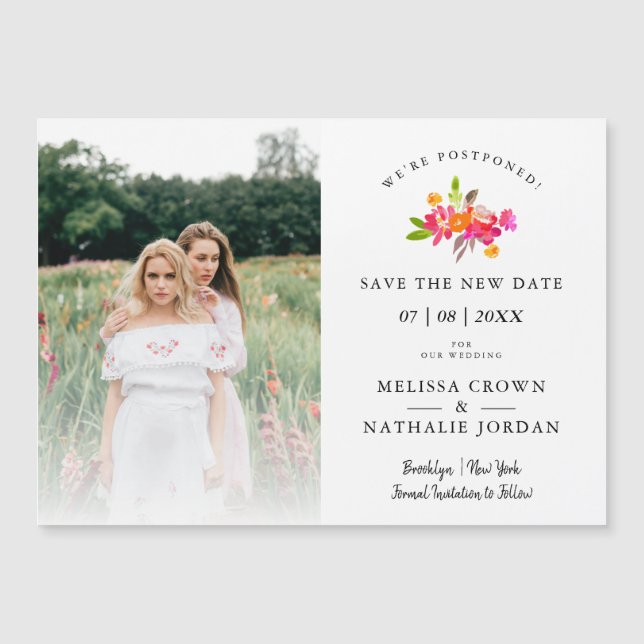 Simple Floral LGBT Engaged Couple Change Date (Front)