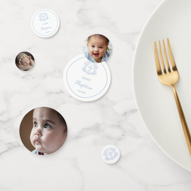 Simple Floral Light Blue Cross Baptism Table Confetti (Group)