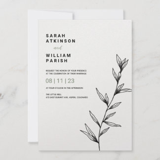Simple Floral Line Art Wedding Invitation