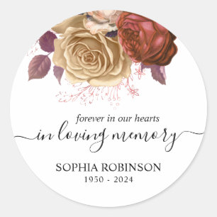 Simple Floral Memorial Funeral Classic Round Sticker