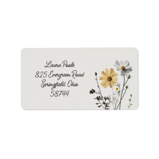 Simple Floral, Minimalist, Daisy Flowers Address Label