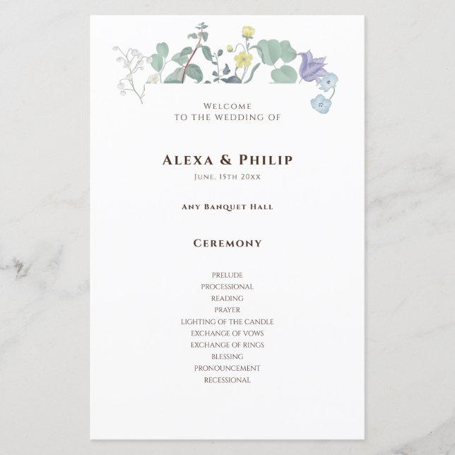 Simple Floral minimalist Wedding Programs (Front)