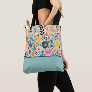 Simple Floral Modern Folk Art, Colour Block Tote Bag