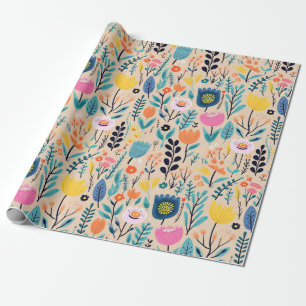 Simple Floral Modern Folk Art Illustration Wrapping Paper