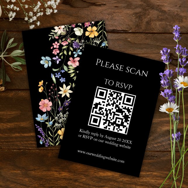 Simple Floral Modern QR Code & RSVP Wedding Card (Creator Uploaded)