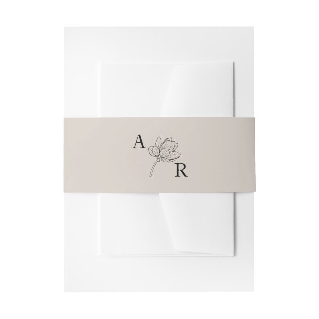 Simple Floral Monogram Wedding Initials Taupe Invitation Belly Band (Front Example)