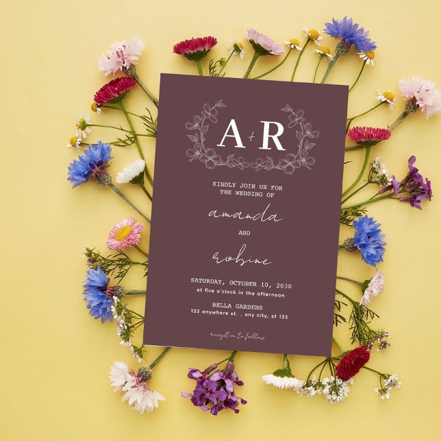 Simple Floral Monogram Wedding Invitation (Creator Uploaded)
