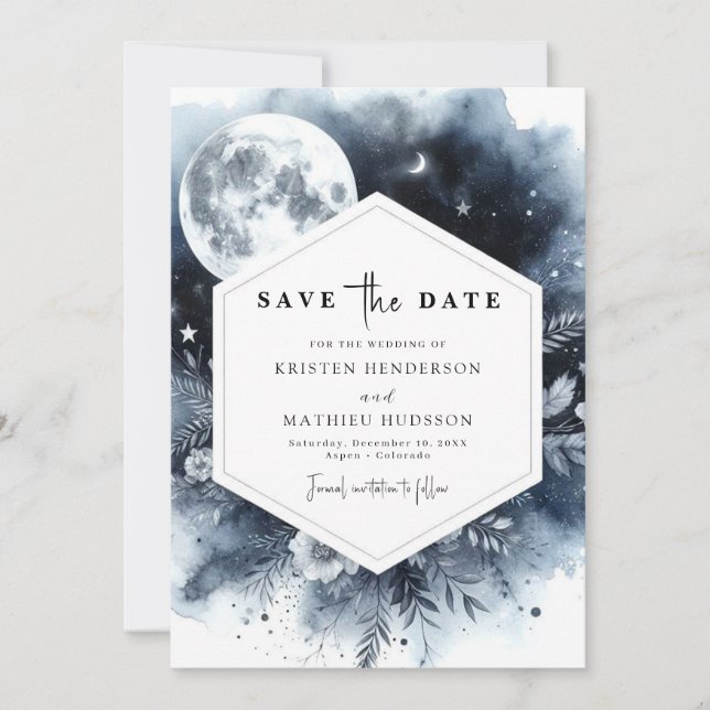 Simple Floral Moonlit Wedding Save The Date (Front)