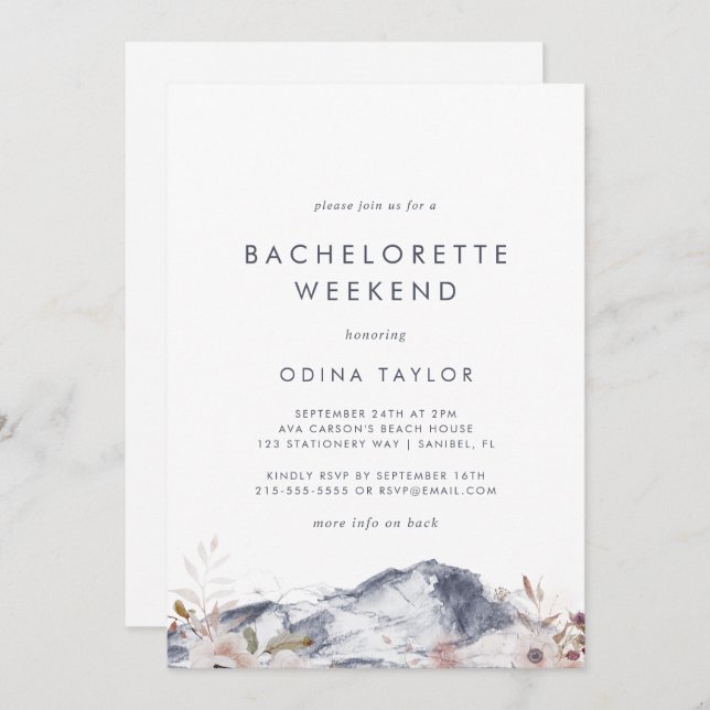 Simple Floral Mountain Bachelorette Weekend Invitation (Front/Back)