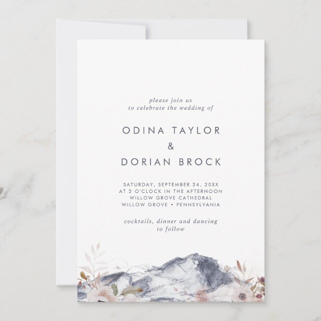 Simple Floral Mountain The Wedding Of Invitation (Front)