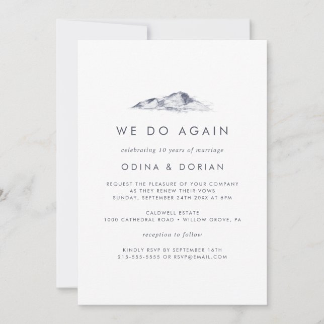 Simple Floral Mountain We Do Again Vow Renewal Invitation (Front)