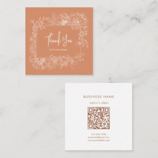 Simple Floral Natural Terracotta QR Code Thank You Square Business Card