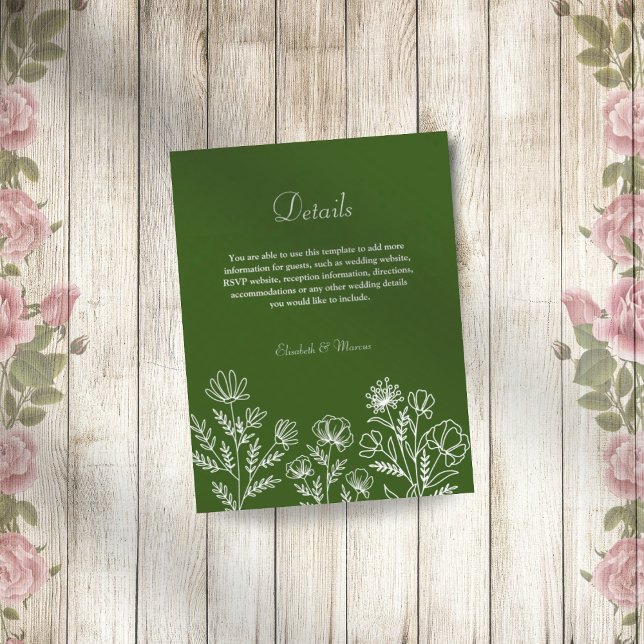Simple floral olive green wedding enclosure card  (Creator Uploaded)
