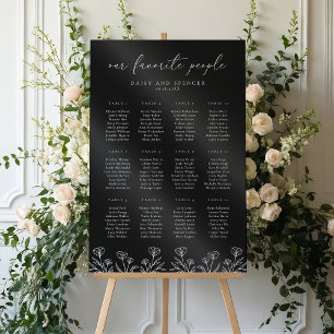Simple Floral Outline Black Acrylic Seating Chart