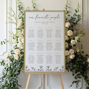 Simple Floral Outline Wedding Seating Chart Poster
