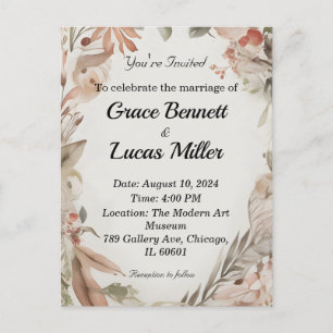 Simple floral painted soft wedding invitation postcard