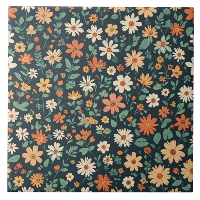 Simple floral pattern ceramic tile (Front)