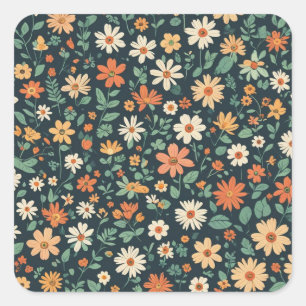 Simple floral pattern square sticker
