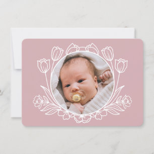 Simple Floral Pink Baptism Thank You Card