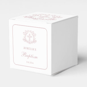 Simple Floral Pink Cross Baptism Cube Favour Box
