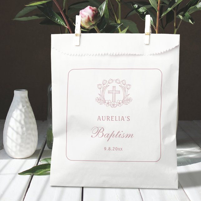 Simple Floral Pink Cross Baptism Favour Bag (Creator Uploaded)