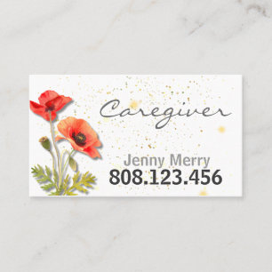 Simple Floral Poppy Caregiver Business Card