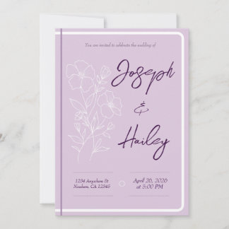 Simple Floral Purple Lavender Wedding Invitation