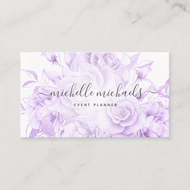 Simple Floral Purple Modern Script Business Card (Front)
