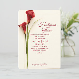 Simple Floral Red Calla Lily Wedding Invitation