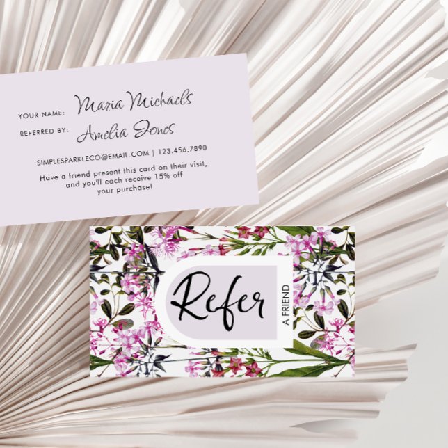 Simple Floral Refer a Friend Print Referral Card (Creator Uploaded)