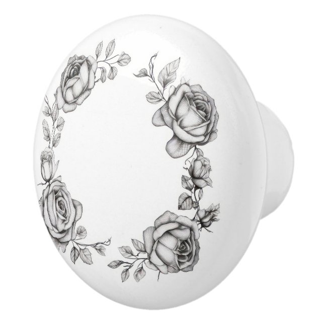 Simple Floral Ring of Roses Ceramic Knob (Right)
