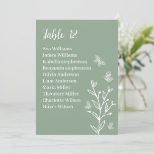 Simple floral sage green seating chart card