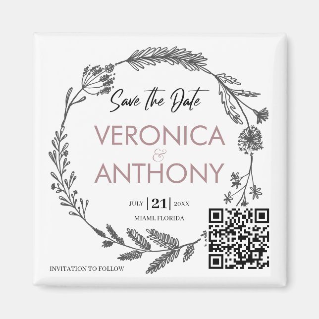 Simple Floral Save The Date Magnet (Front)